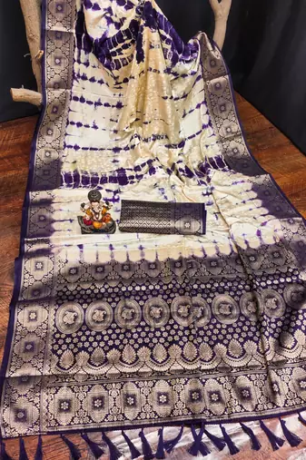 Violet soft satin Art silk blend saree with zari weaving work