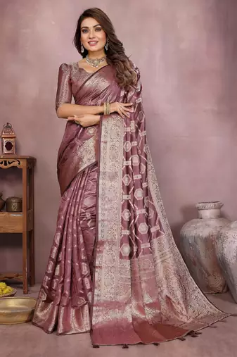 Brown soft organza banarasi Art Silk saree with zari weaving work