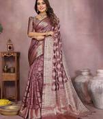 Brown soft organza banarasi Art silk blend saree with zari weaving work