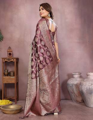 Brown soft organza banarasi Art silk blend saree with zari weaving work 4
