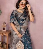 Navy soft organza banarasi Art silk blend saree with zari weaving work