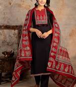Black women floral printed aline kurta pant with dupatta set