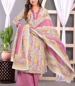 Multicolor women embroidered floral printed aline kurta palazzo with dupatta set