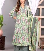 Multicolor women embroidered floral printed aline kurta palazzo with dupatta set