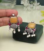 Graceful mustard yellow color oxidised earrings for festive occasions