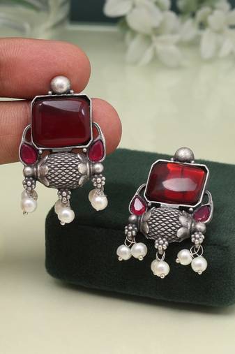 Maroon color oxidised earrings with bold and unique ethnic vibe