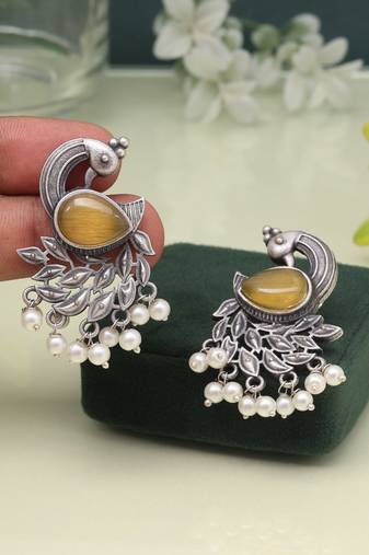 Bright mustard yellow color oxidised earrings for chic ethnic fashion