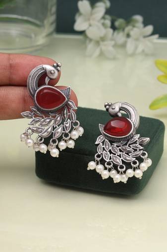 Bold maroon color oxidised earrings with stunning traditional appeal