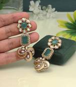 Rama green color american diamond earrings in modern traditional design