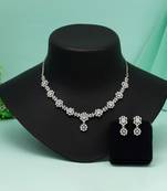 Silver color american diamond necklace set designed with glitter and grace
