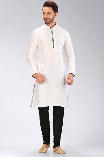 White Dupion Art Silk Kurta