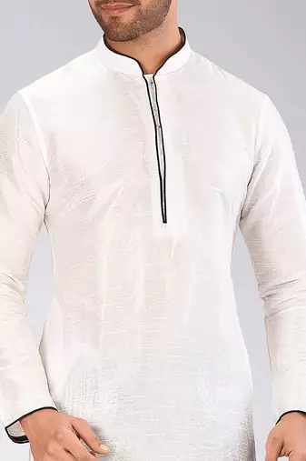 White Dupion Art Silk Kurta