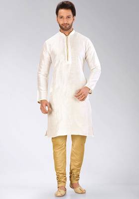 White Dupion Art Silk Kurta 1