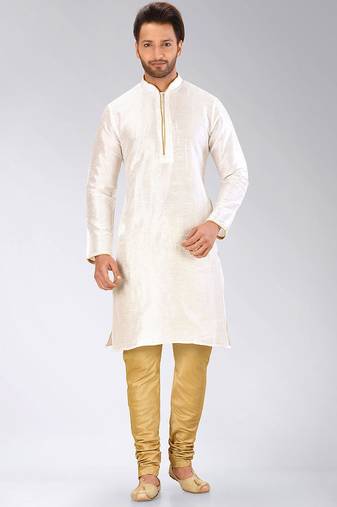 White Dupion Art Silk Kurta