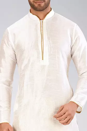 White Dupion Art Silk Kurta