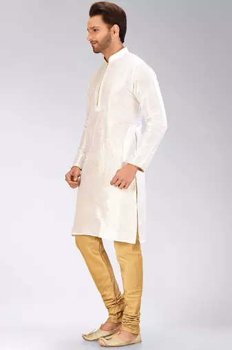 White Dupion Art Silk Kurta