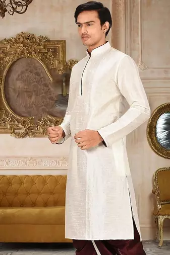 Beige Dupion Art Silk Kurta
