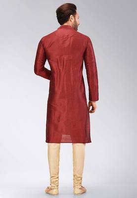 Red Dupion Art Silk Kurta 2