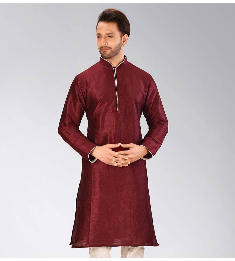Maroon Dupion Art Silk Kurta