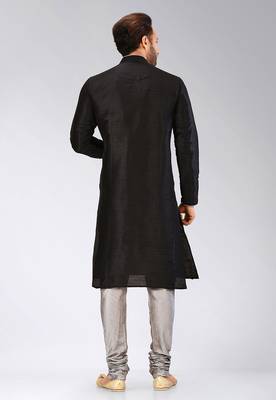 Black Dupion Art Silk Kurta 2