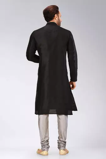 Black Dupion Art Silk Kurta
