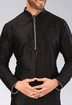 Black Dupion Art Silk Kurta 3
