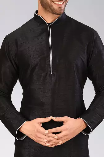 Black Dupion Art Silk Kurta