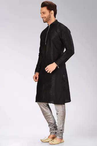 Black Dupion Art Silk Kurta