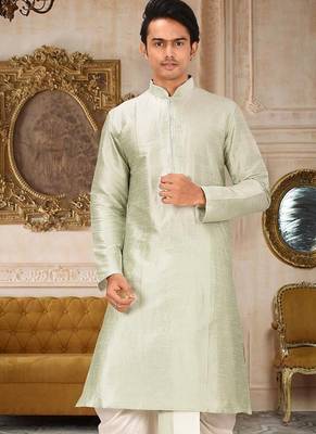 Green Dupion Art Silk Kurta 1