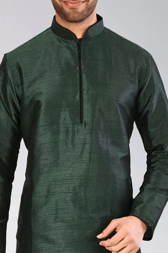 Green Dupion Art Silk Kurta