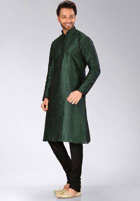 Green Dupion Art Silk Kurta 4