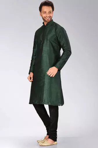 Green Dupion Art Silk Kurta