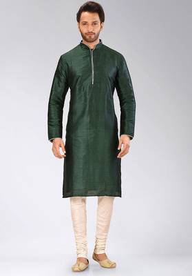 Green Dupion Art Silk Kurta 1