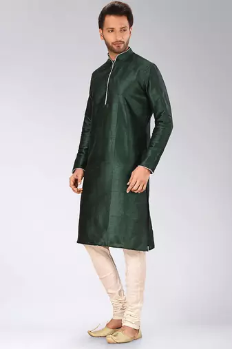 Green Dupion Art Silk Kurta
