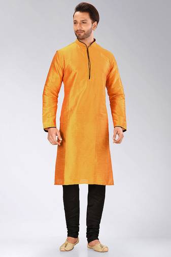 Yellow Dupion Art Silk Kurta