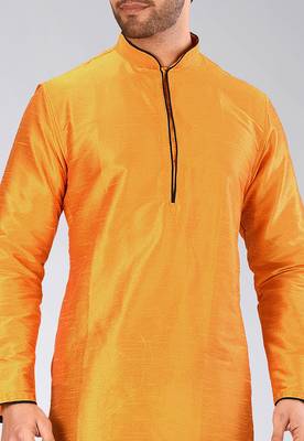 Yellow Dupion Art Silk Kurta 3