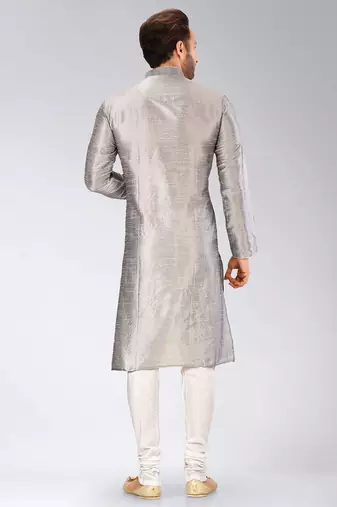 Grey Dupion Art Silk Kurta