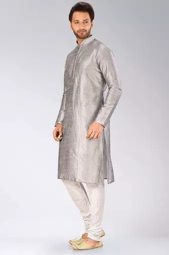 Grey Dupion Art Silk Kurta