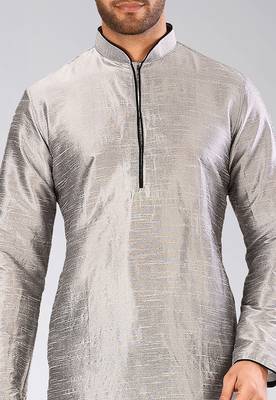 Grey Dupion Art Silk Kurta 3