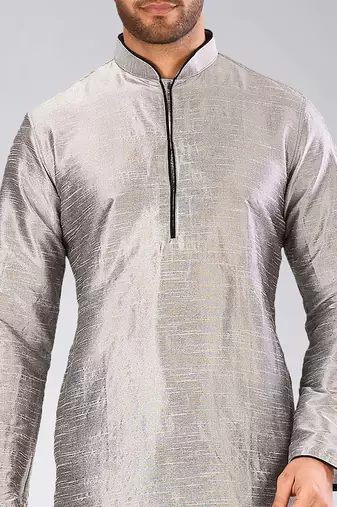 Grey Dupion Art Silk Kurta