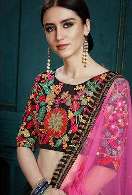 Women's Black sequins and thread embroidered georgette festive & party wear semi stitched lehenga 2