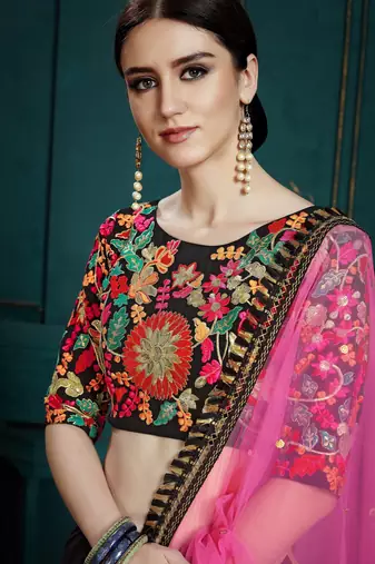 Women's Black sequins and thread embroidered georgette festive & party wear semi stitched lehenga