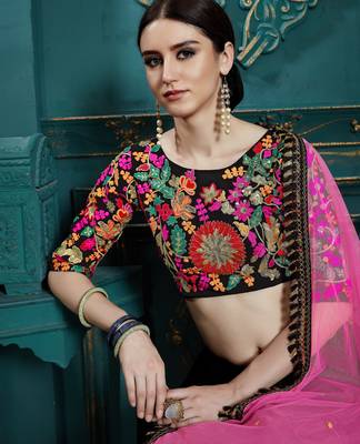 Women's Black sequins and thread embroidered georgette festive & party wear semi stitched lehenga 4
