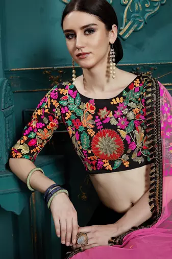 Women's Black sequins and thread embroidered georgette festive & party wear semi stitched lehenga