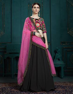 Women's Black sequins and thread embroidered georgette festive & party wear semi stitched lehenga 5
