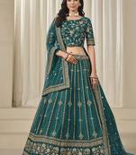 Embroidered Teal Art Silk Ceremonial Lehenga Choli