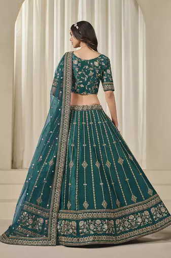 Embroidered Teal Art silk blend Lehenga Choli