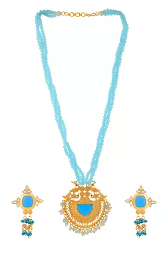 Gold-plated kundan-studded & pearl beaded jewellery set