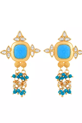 Gold-plated kundan-studded & pearl beaded jewellery set