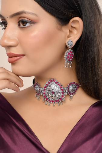 Silver-plated cubic zirconia-studded jewellery set